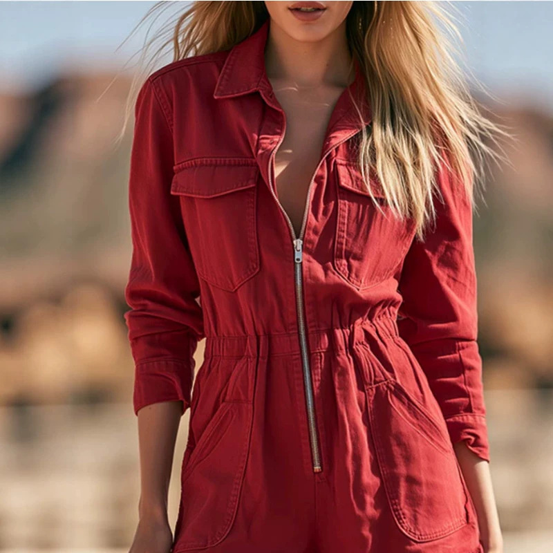 Retro Western Red Fringe Hem Jumpsuit