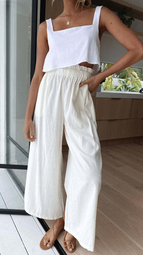 High-Waist Wide-Leg Pants Loose Flowy Floor-Length