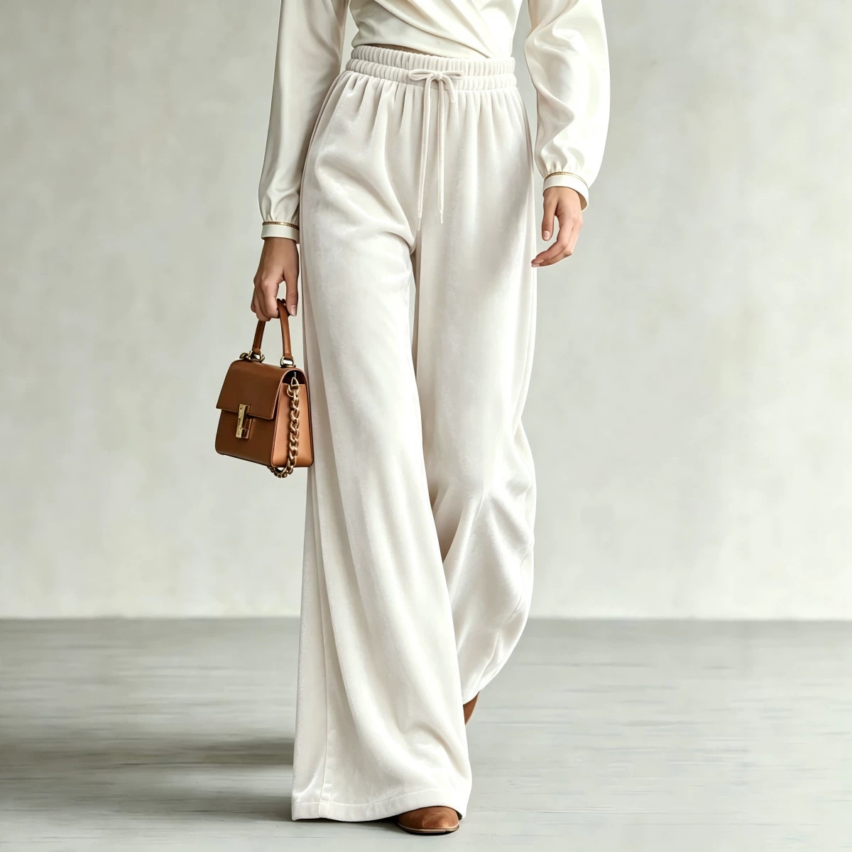 Women's High-Waist Wide-Leg Drawstring Pants with Pockets
