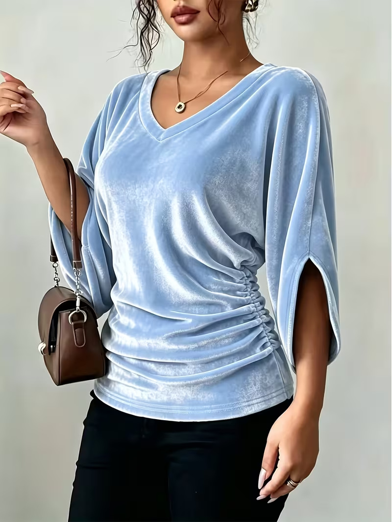 Women's Velvet V-Neck Batwing Sleeve Top