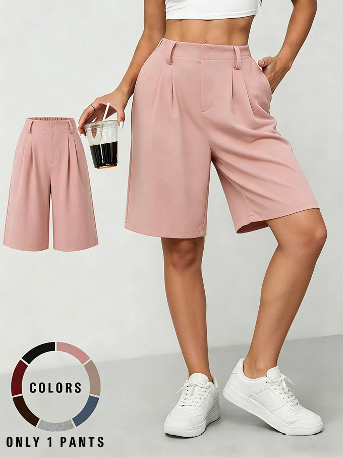 Women's Wide-Leg Bermuda Shorts with Pockets