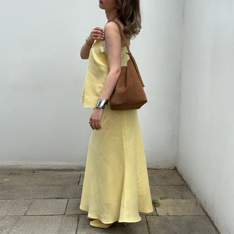 Women's Casual Loose Solid Color Cami Dress Two-Piece Set