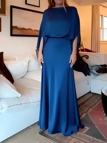 Women's Satin Bodycon Long Dress with Off-Shoulder Neckline and Flutter Sleeves