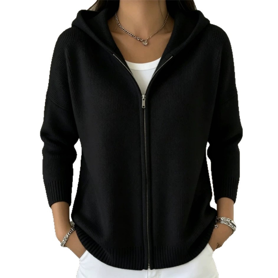 Women's Zip-Up Knit Hooded Cardigan Sweater