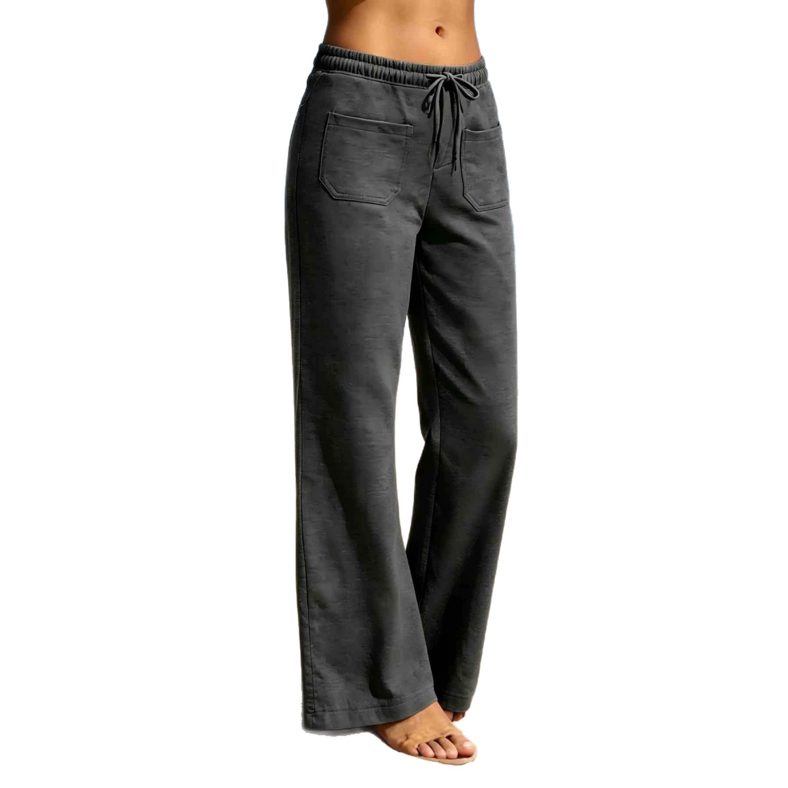 Women's Solid Straight-Leg Drawstring Pants with Pockets