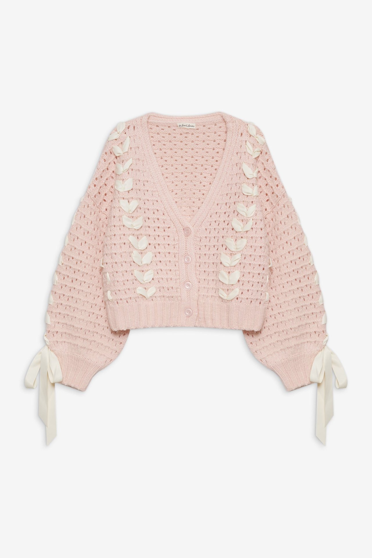 V-Neck Lace-Up Open Knit Cardigan Sweater Loose Casual Women's