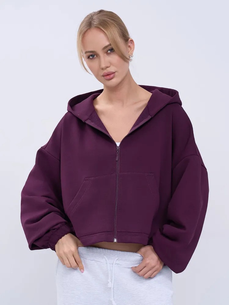 Women's Solid Color Hooded Zip-Up Waist-Cinching Short Jacket