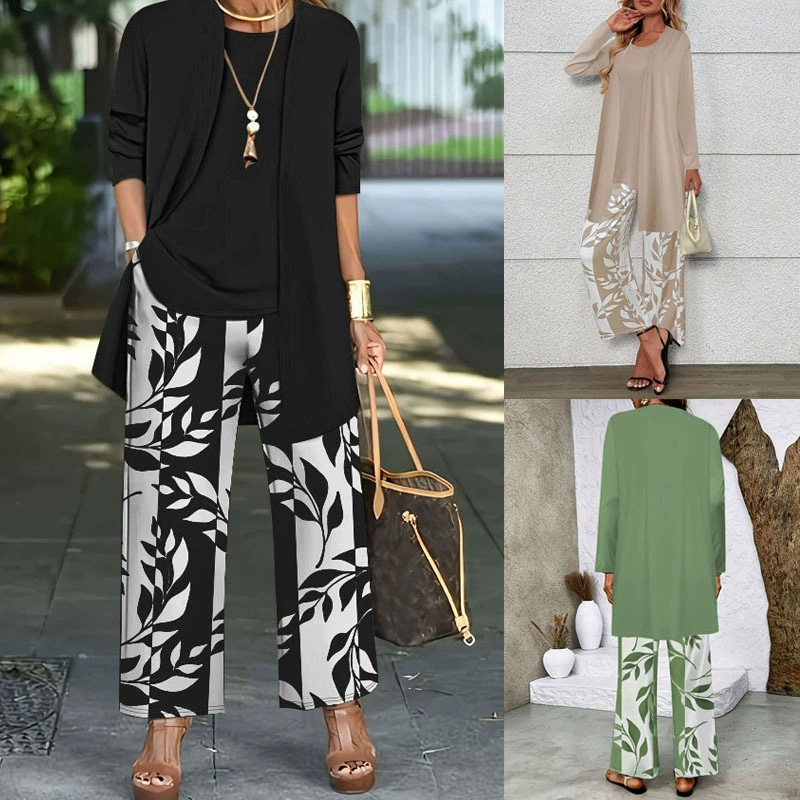 Floral Print 3-Piece Women's Set: Cardigan, Tank Top & Wide-Leg Pants