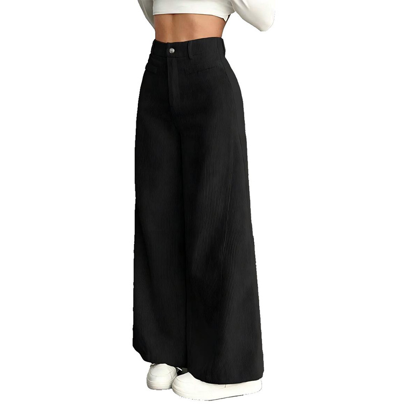 Corduroy Ribbed Wide-Leg Casual Pants for Women Loose Straight-Leg