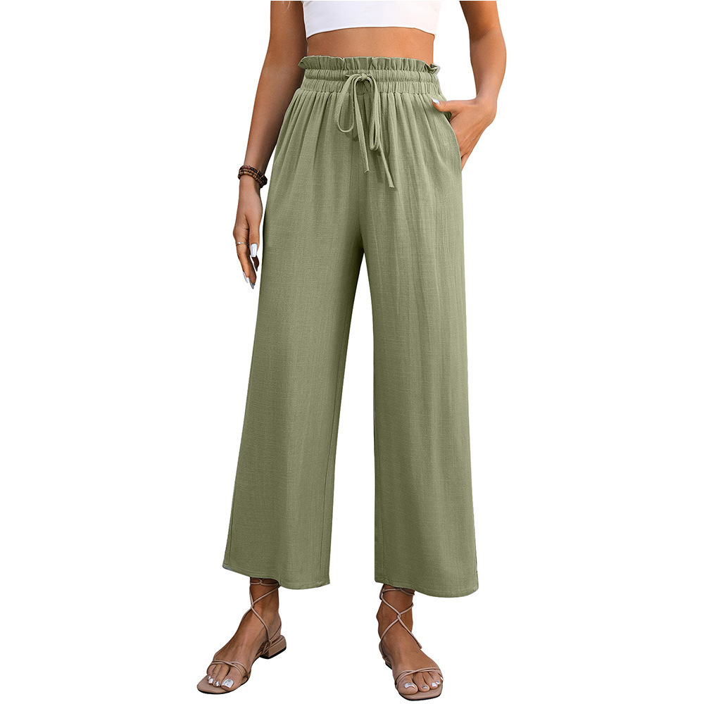 Women's Casual Cotton-Linen High-Waist Wide-Leg Pants