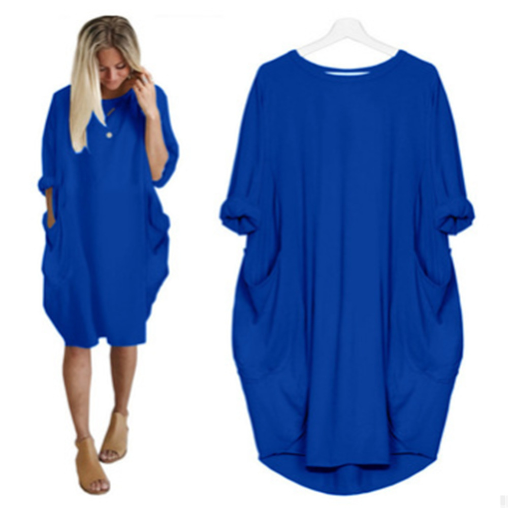 Women's Casual Loose Pocket Long Sleeve Plus Size Dress