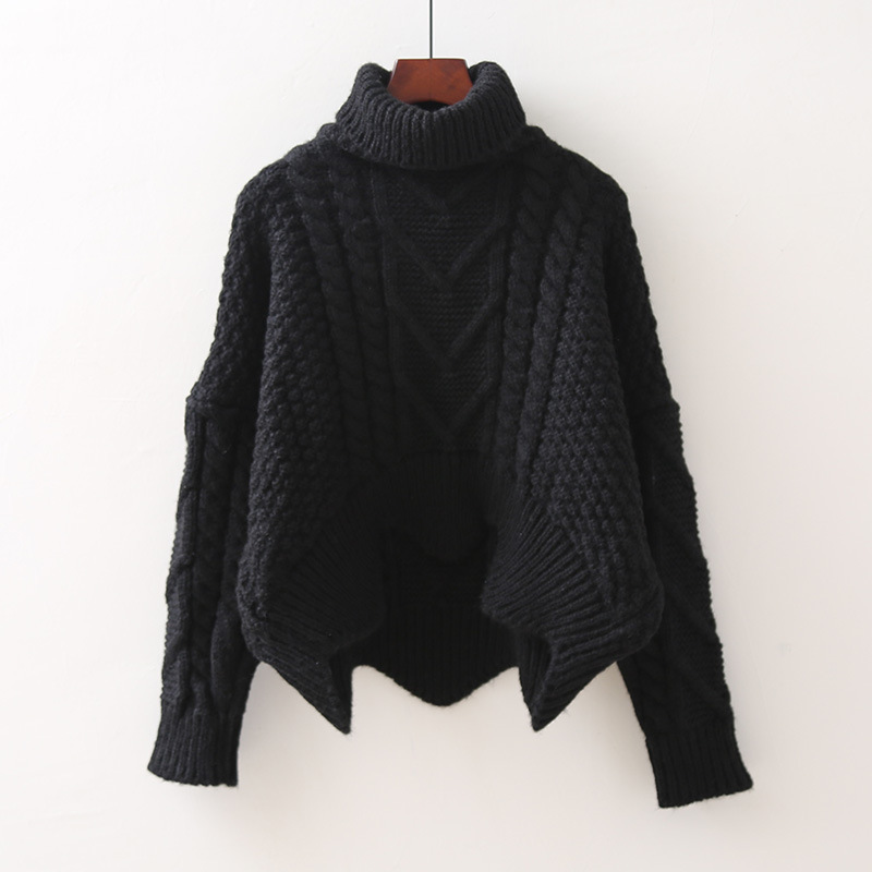 Women's Retro Cable Knit Turtleneck Sweater Loose High Waist Chunky Pullover
