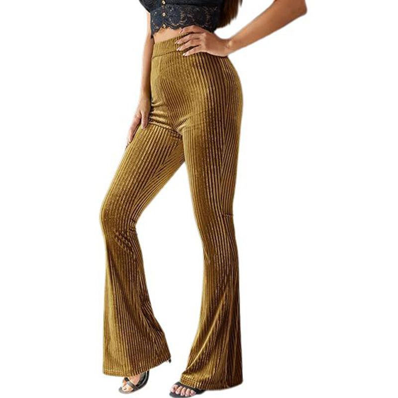 High-Waist Corduroy Flare Pants Solid Casual Women's