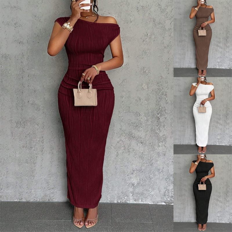 Cute Water Ripple One-Shoulder Bodycon Dress