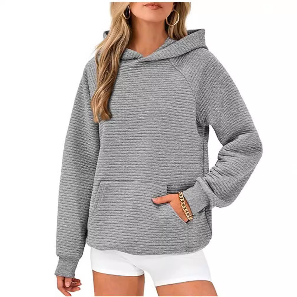 Striped Hooded Pullover Sweatshirt with Big Pocket