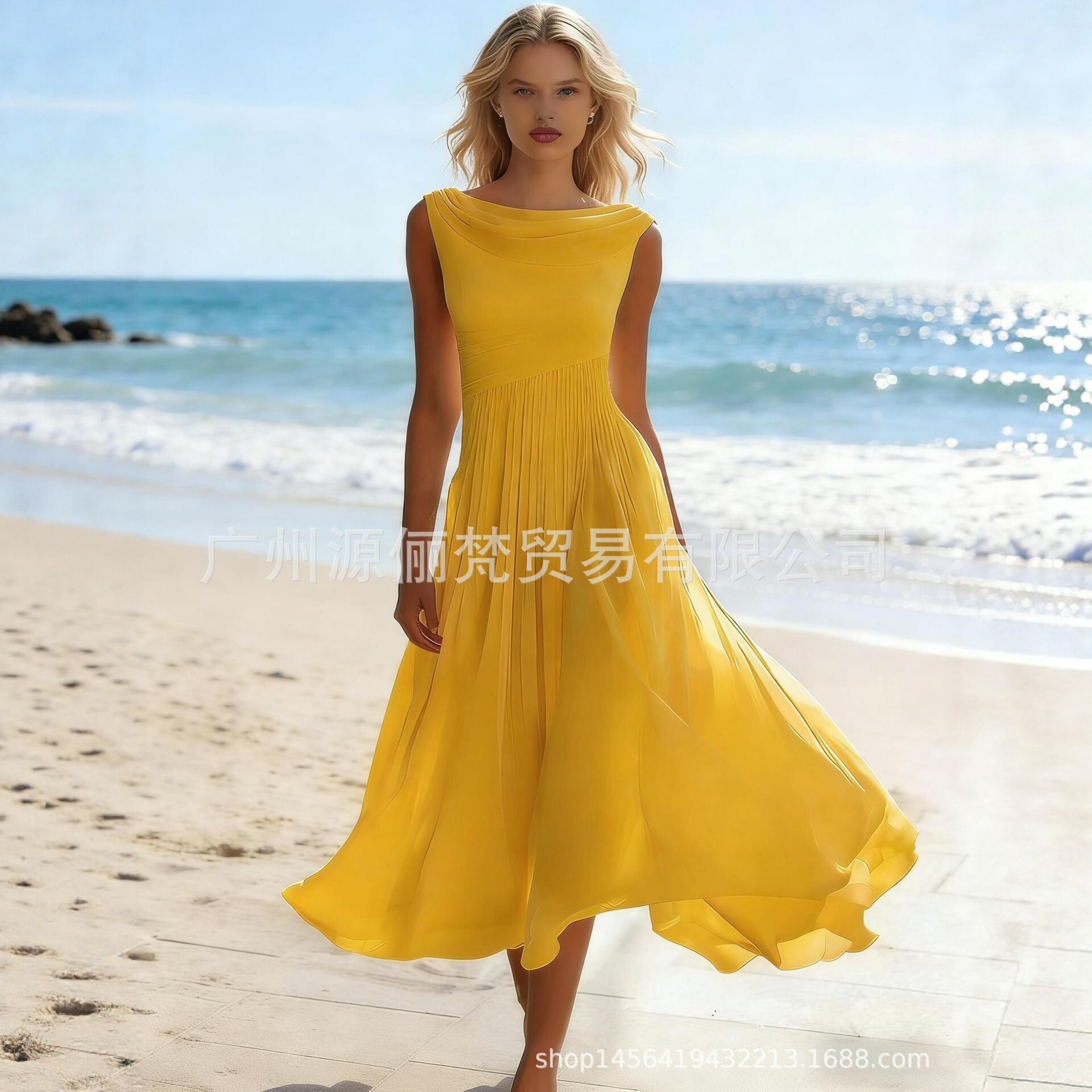 Elegant Flowy Chiffon Long Sleeve High Waist Maxi Dress