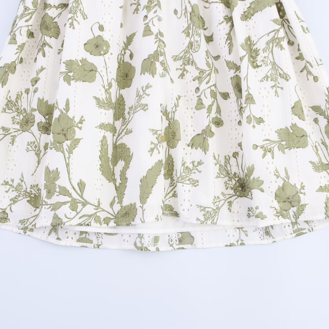 Women's Cutout Embroidered Floral A-Line Dress V-Neck Short Sleeve Light Green