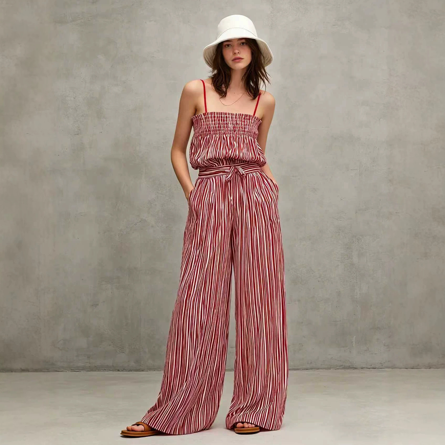 Striped Off-Shoulder Top and Pants Set Casual Loose Fit