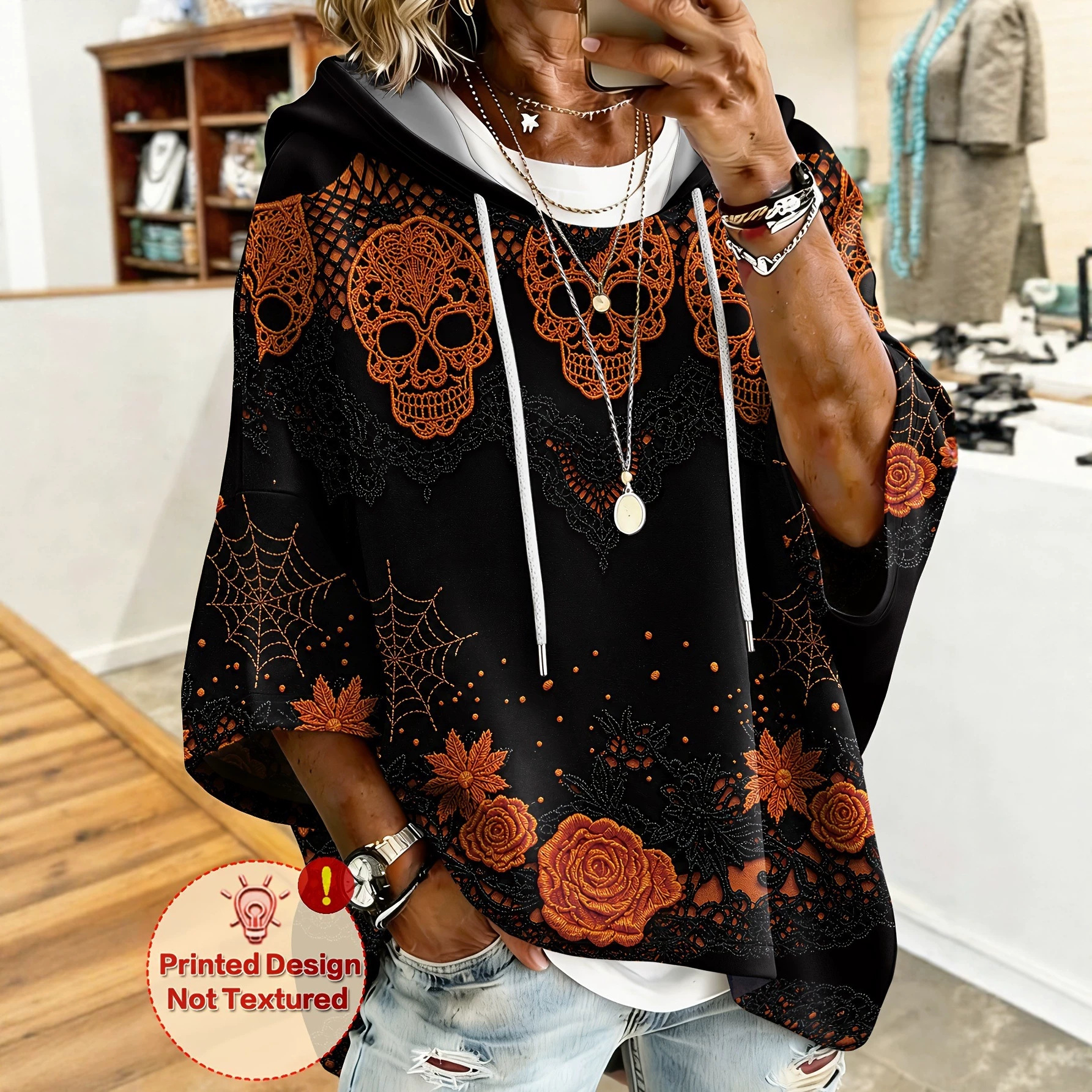 Women's Halloween Skull Pumpkin Print Casual Sweatshirt
