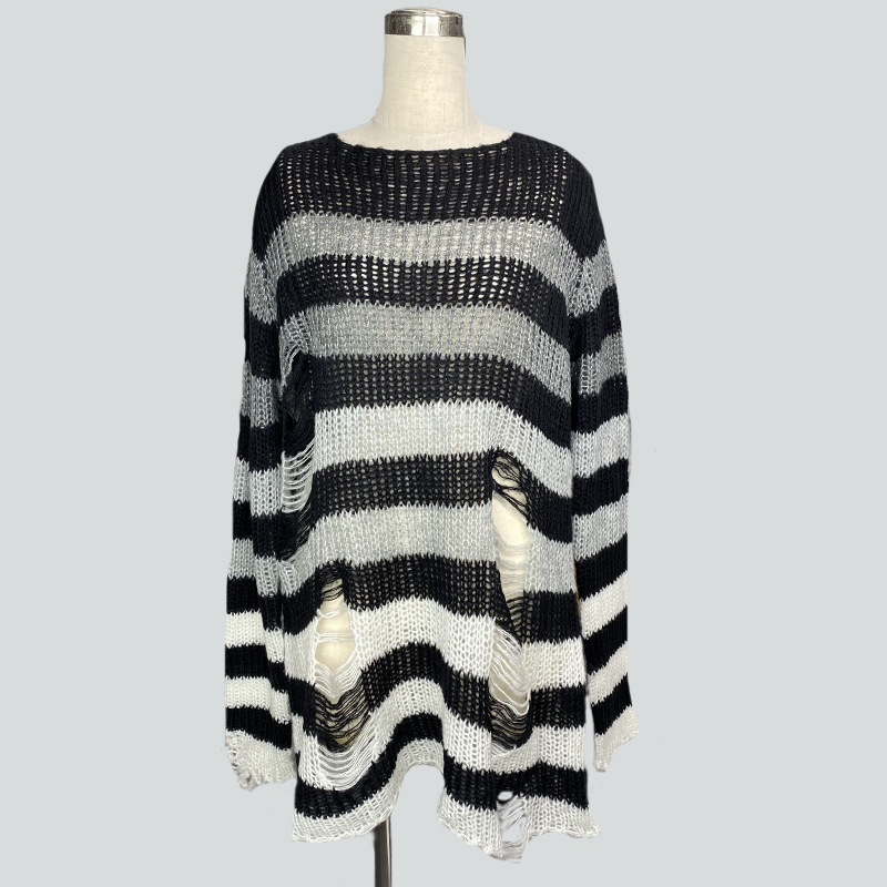 Punk Slouchy Mohair Oversized Distressed Rainbow Gradient Striped Midi Sweater