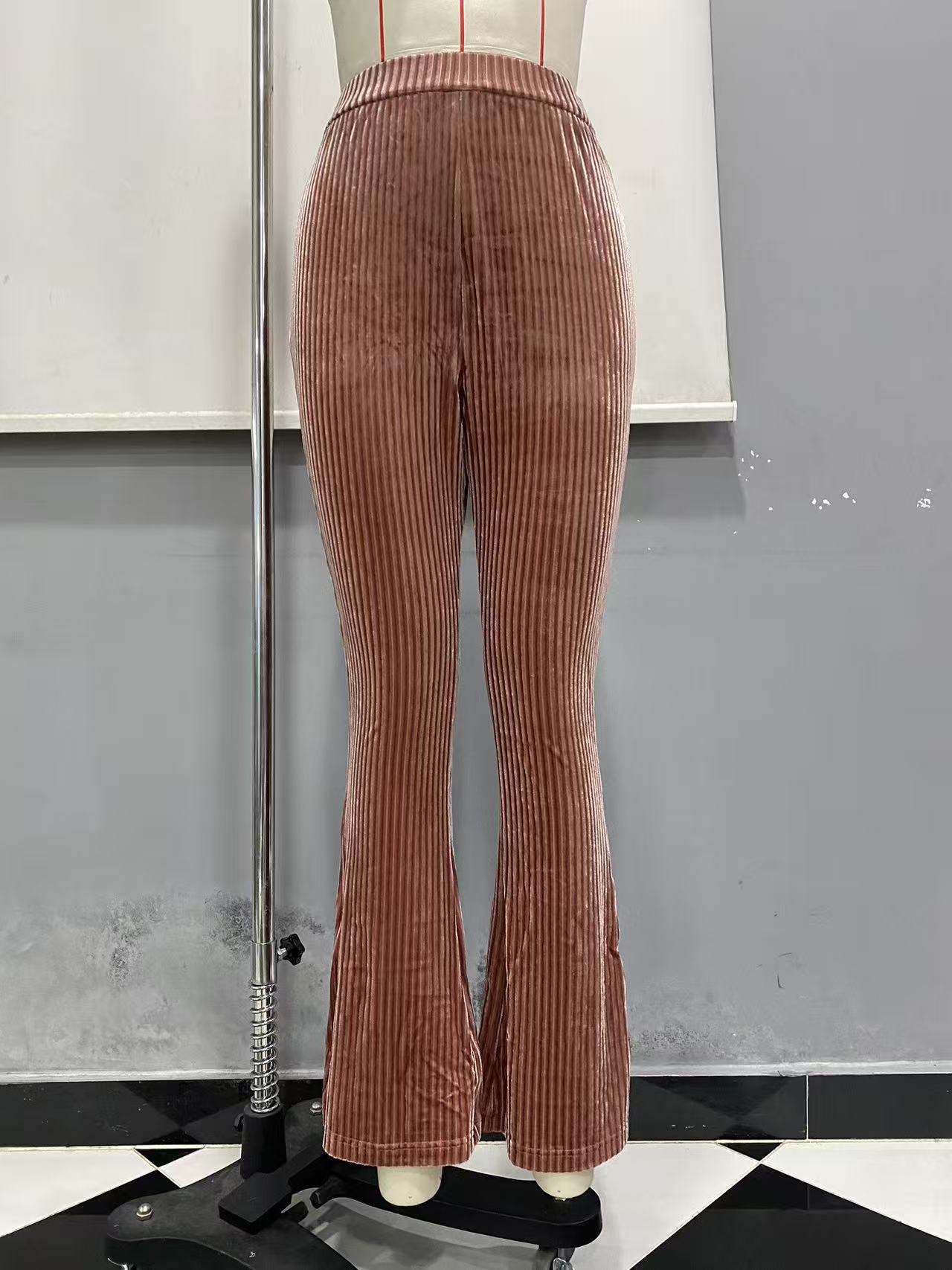 High-Waist Corduroy Flare Pants Solid Casual Women's