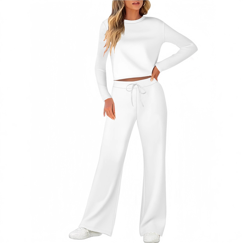 Women's Casual Two-Piece T-Shirt and Pants Set Solid Color Long Sleeve