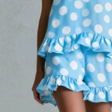Retro Polka Dot Blue One-Shoulder Top and Ruffle Shorts Set