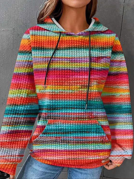Women's Colorful Waffle Print Casual Hoodie
