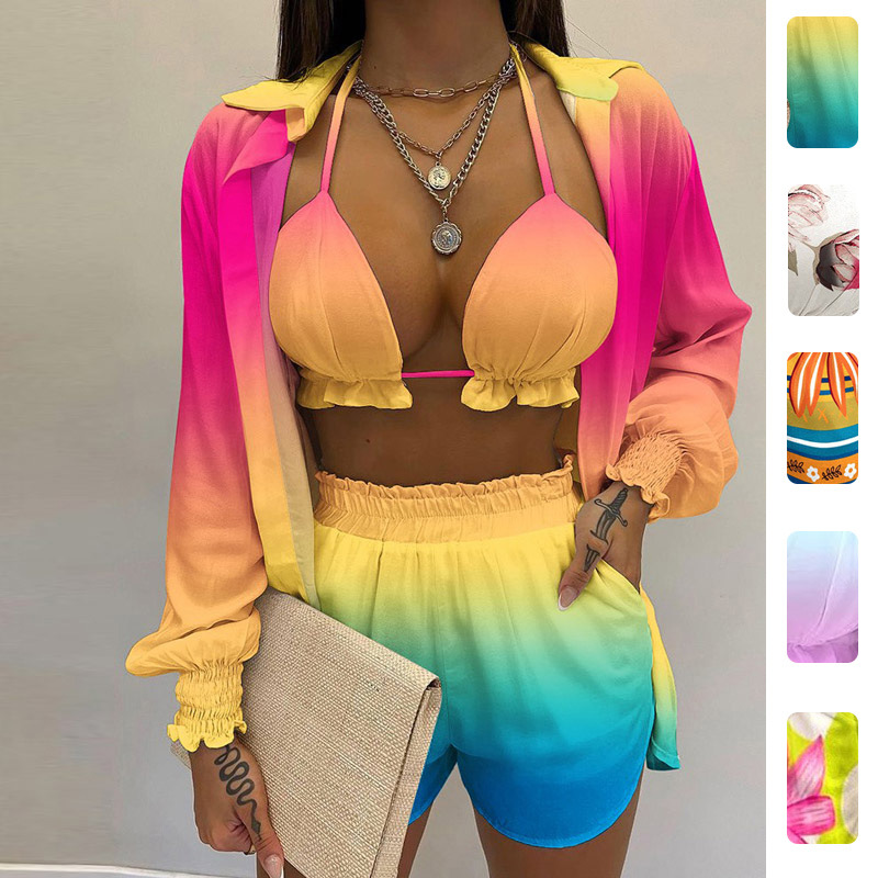 Women's Printed Cami Shirt and Shorts 3-Piece Set