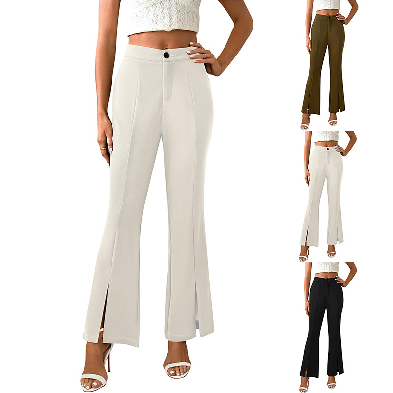 High-Waist Split-Hem Cropped Flare Dress Pants