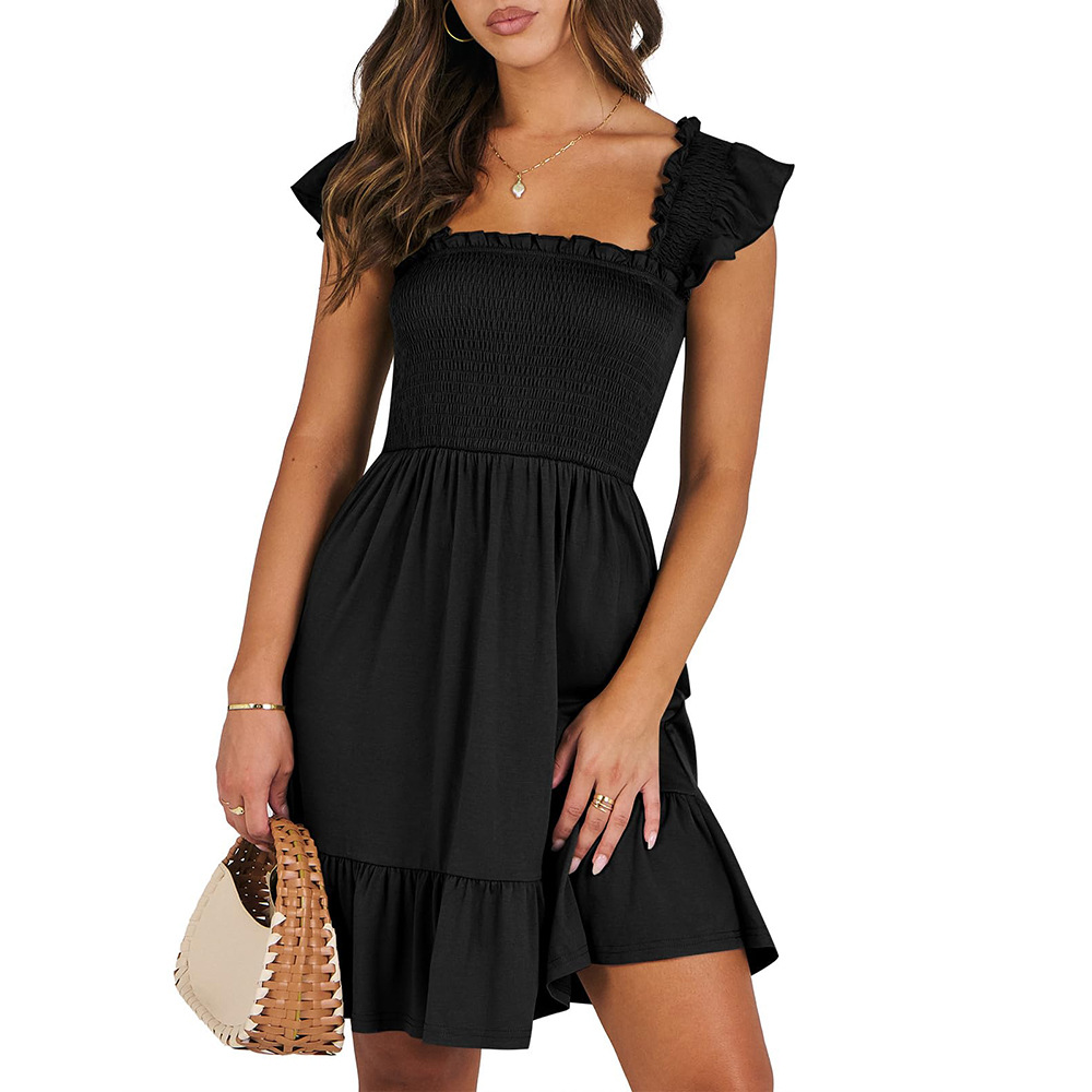 Square Neck Plaid Smocked Midi Dress with Flutter Sleeves