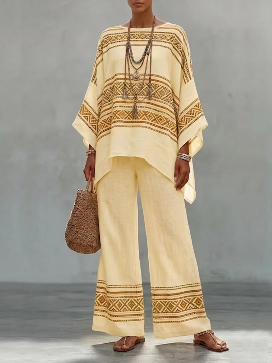 Bohemian Print Batwing Sleeve Two-Piece Set