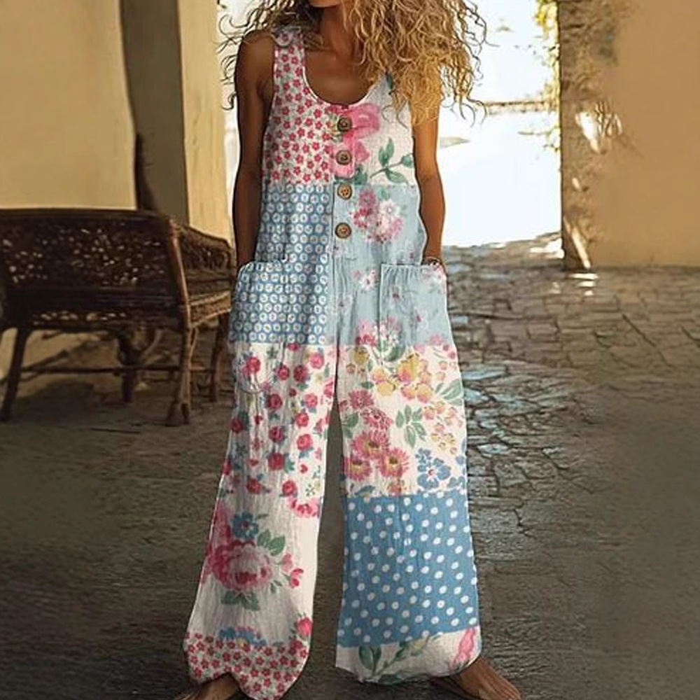 Women's Sleeveless Wide-Leg Jumpsuit with Pockets