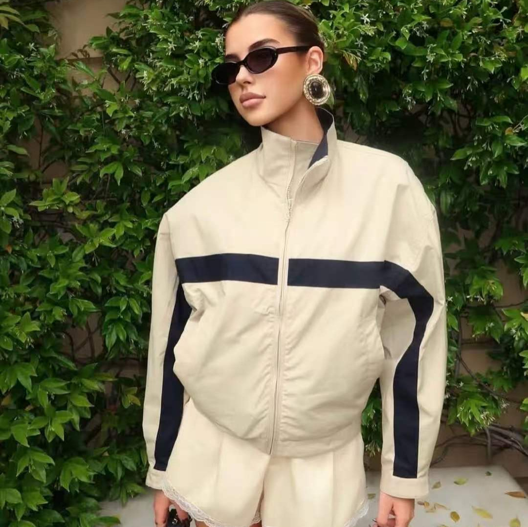 Women's Colorblock Stand Collar Zip Jacket