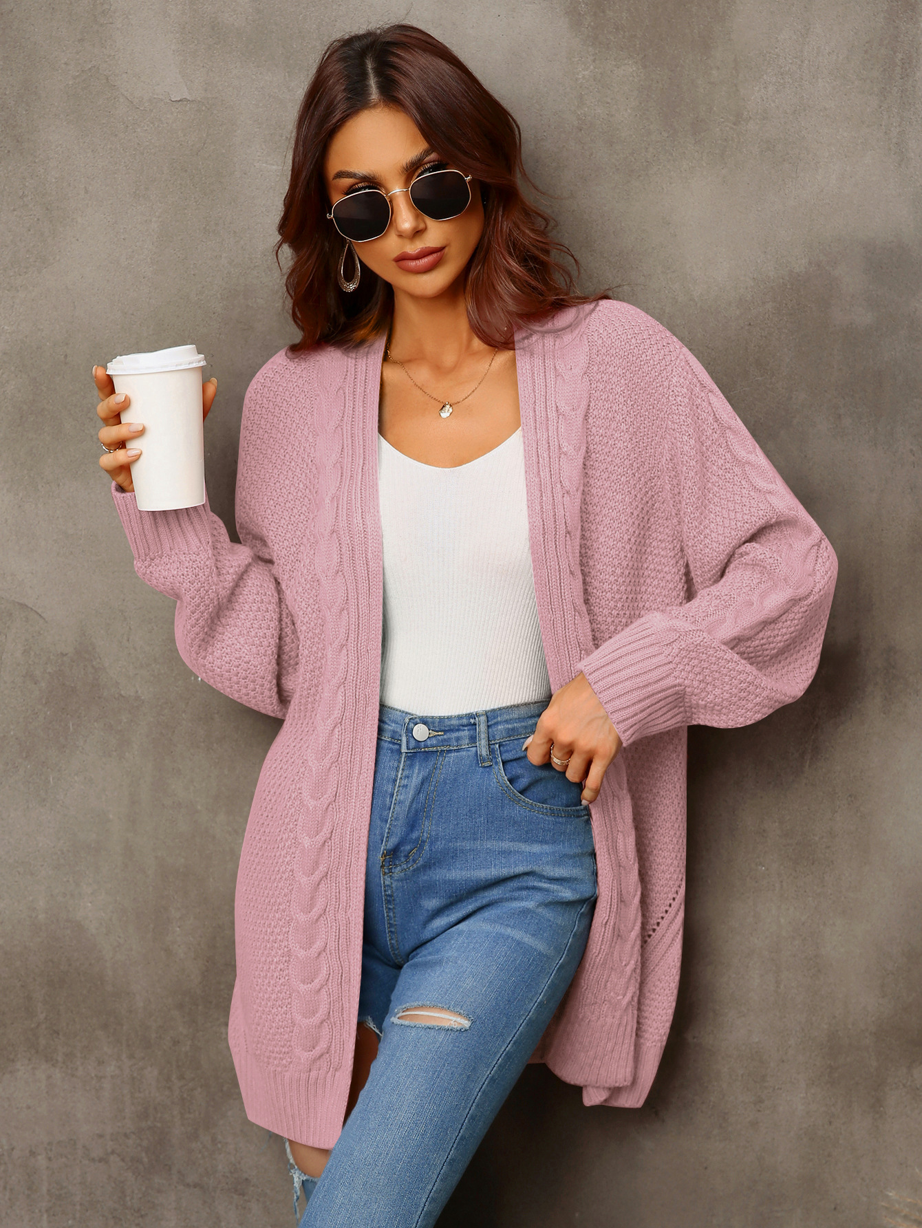 Women's Plus Size Open Front Cardigan Irregular Hollow Knit Sweater Coat