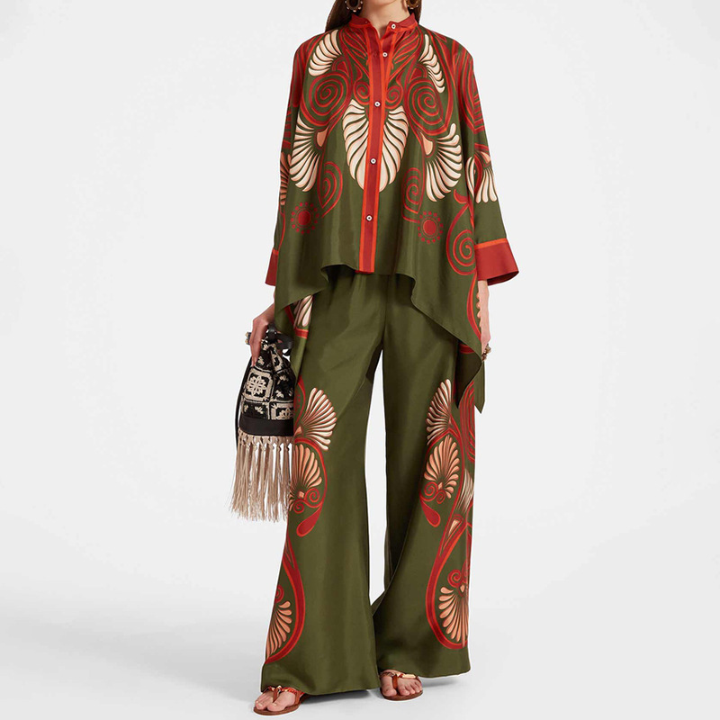Women's Floral Print Top and Pants Two-Piece Set, Loose Fit Long Sleeve