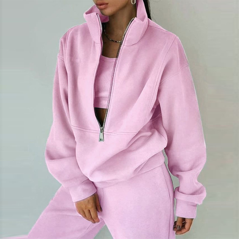 Women's Fleece-Lined Zip-Up Sweatsuit Set Casual Sporty Two-Piece