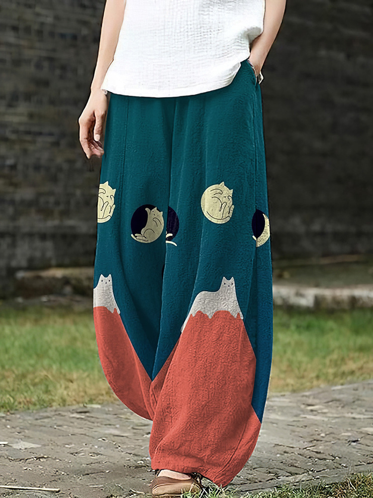 Women's Vintage Floral Print Casual Pants