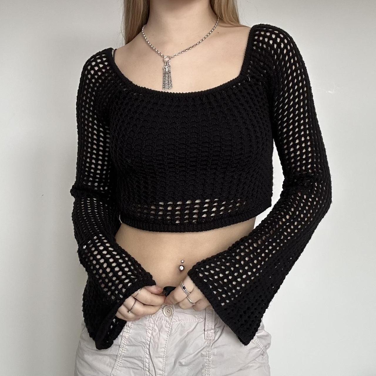 Women's Cutout Long Sleeve Crop Knit Top with Bell Sleeves