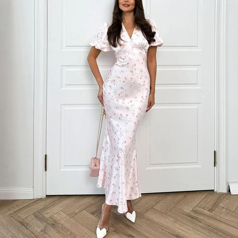 Women's Floral V-Neck High-Waist Midi Dress