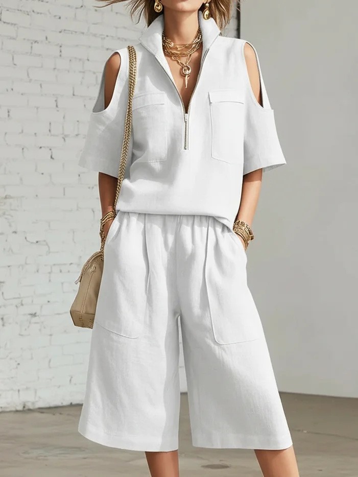 Women's Short Sleeve T-Shirt and Shorts Set Solid Color Loose Fit