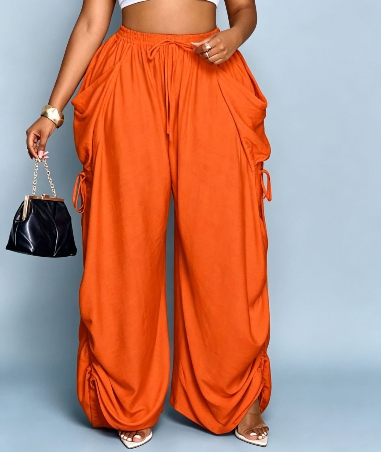 Women's High-Waist Harem Pants Cotton-Linen Drawstring Pockets Plus Size