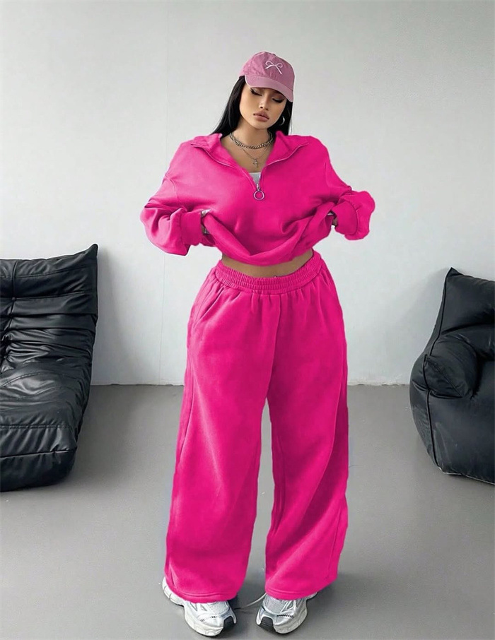 Women's Half-Button Pullover Hoodie and Pants Two-Piece Set