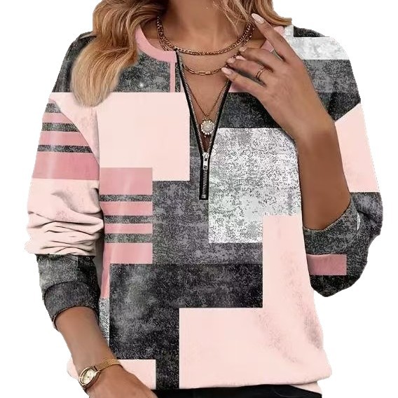 Women's Half-Zip Colorblock Striped Long-Sleeve Sweatshirt