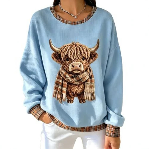 Women's Vintage Scarf Cow Print Sweatshirt