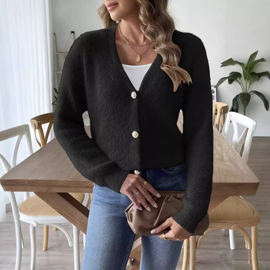 Women's Faux Mink Fur Cardigan with Pearl Buttons