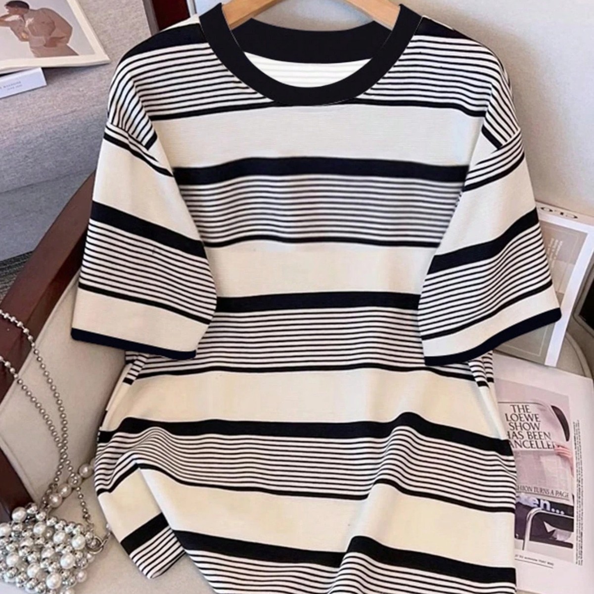 Striped Shorts and Fitted Top Set with Tie Waist