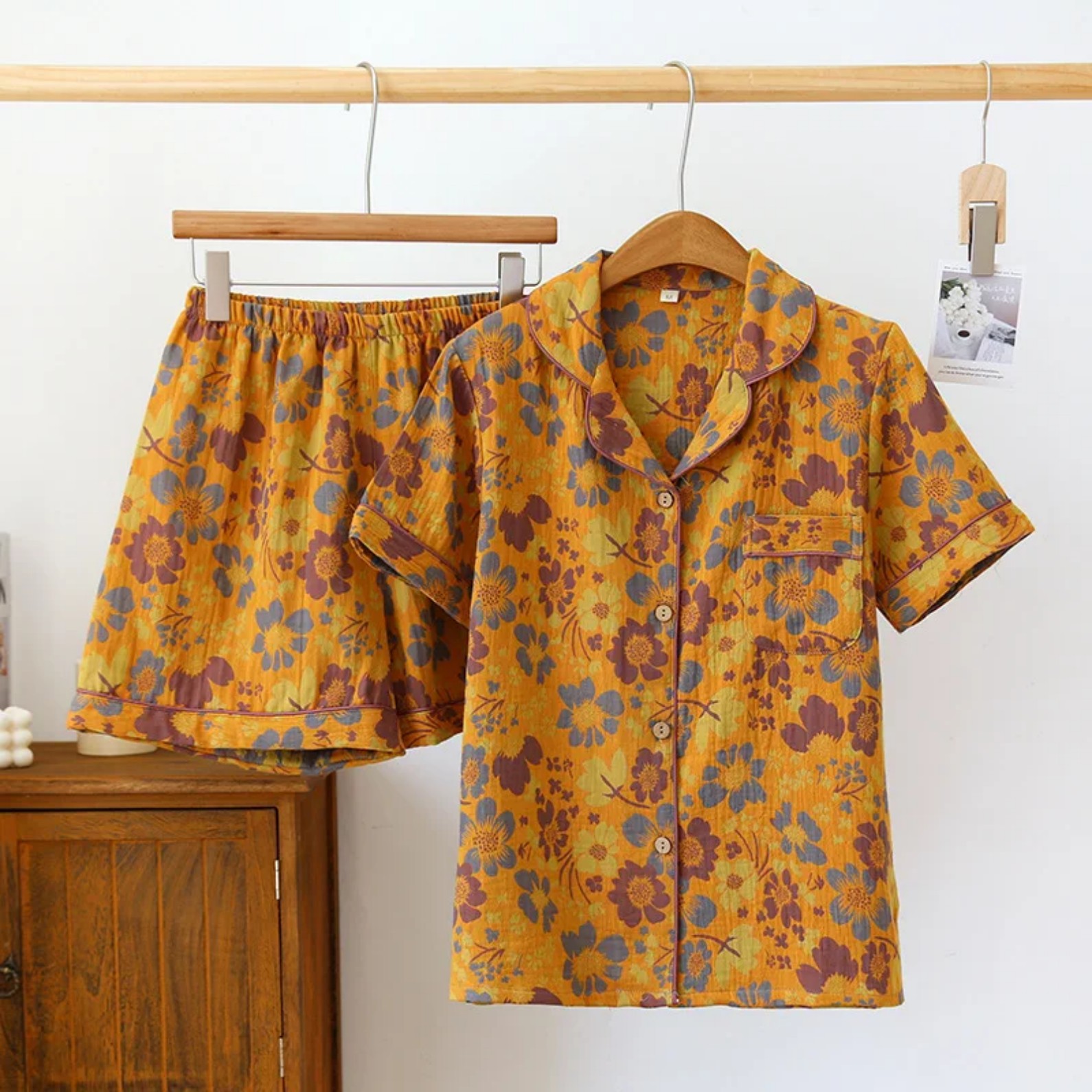 Women's Cuban Collar Floral Print Short Sleeve Shirt Set