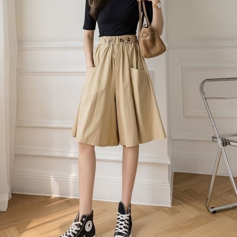 Women's High-Waist Wide-Leg Skort Capri Pants
