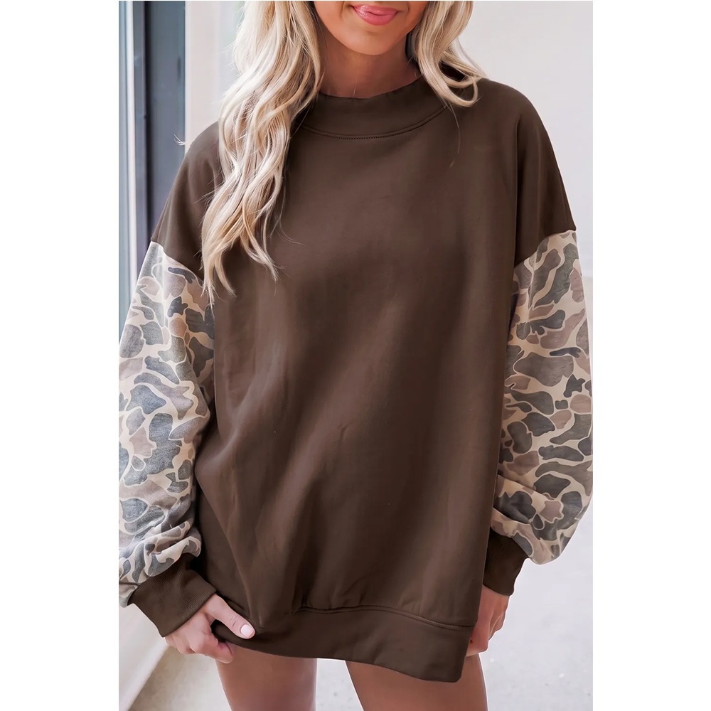 Women's Loose Half-Turtleneck Camo Fleece Pullover Sweatshirt